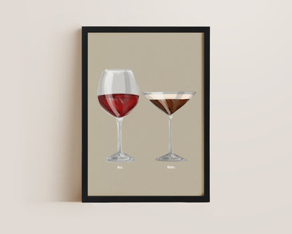 Red Wine & Espresso Martini Couples Drink Print