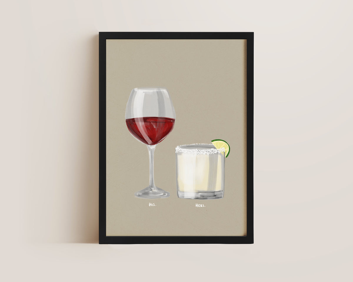 Red Wine & Margarita Couples Drink Print