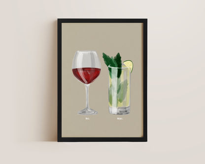 Red Wine & Mojito Couples Drink Print