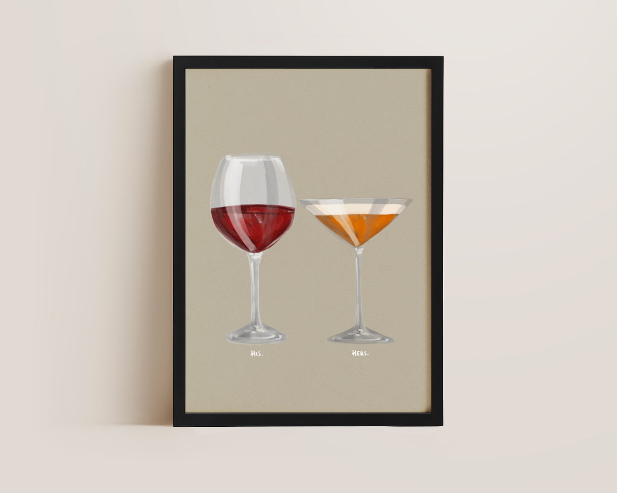 Red Wine & Pornstar Martini Couples Drink Print