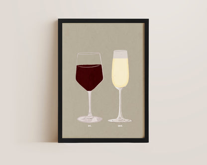 Red Wine & Prosecco Glass Print