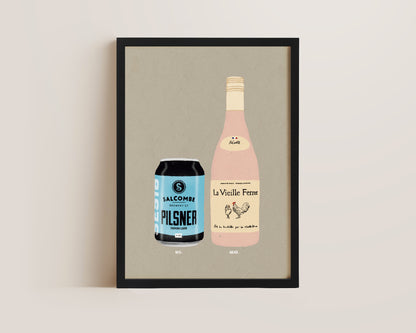 Salcombe Pilsner & Chicken Wine Print