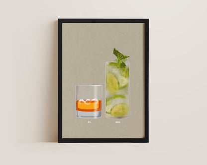Whisky On The Rocks & Mojito Print