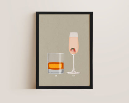 Whisky & Pink Prosecco Glass Print