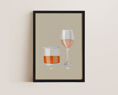 Whisky & Rose Wine Couples Drink Print