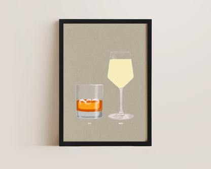 Whisky On The Rocks & White Wine Print