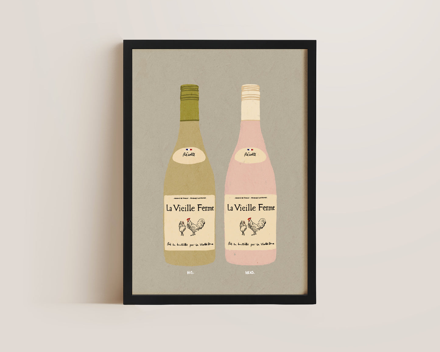 White Chicken Wine & Rose Chicken Wine Print