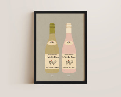 White Chicken Wine & Rose Chicken Wine Print