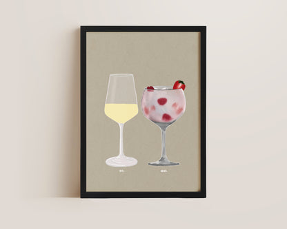White Wine & Pink Gin Print