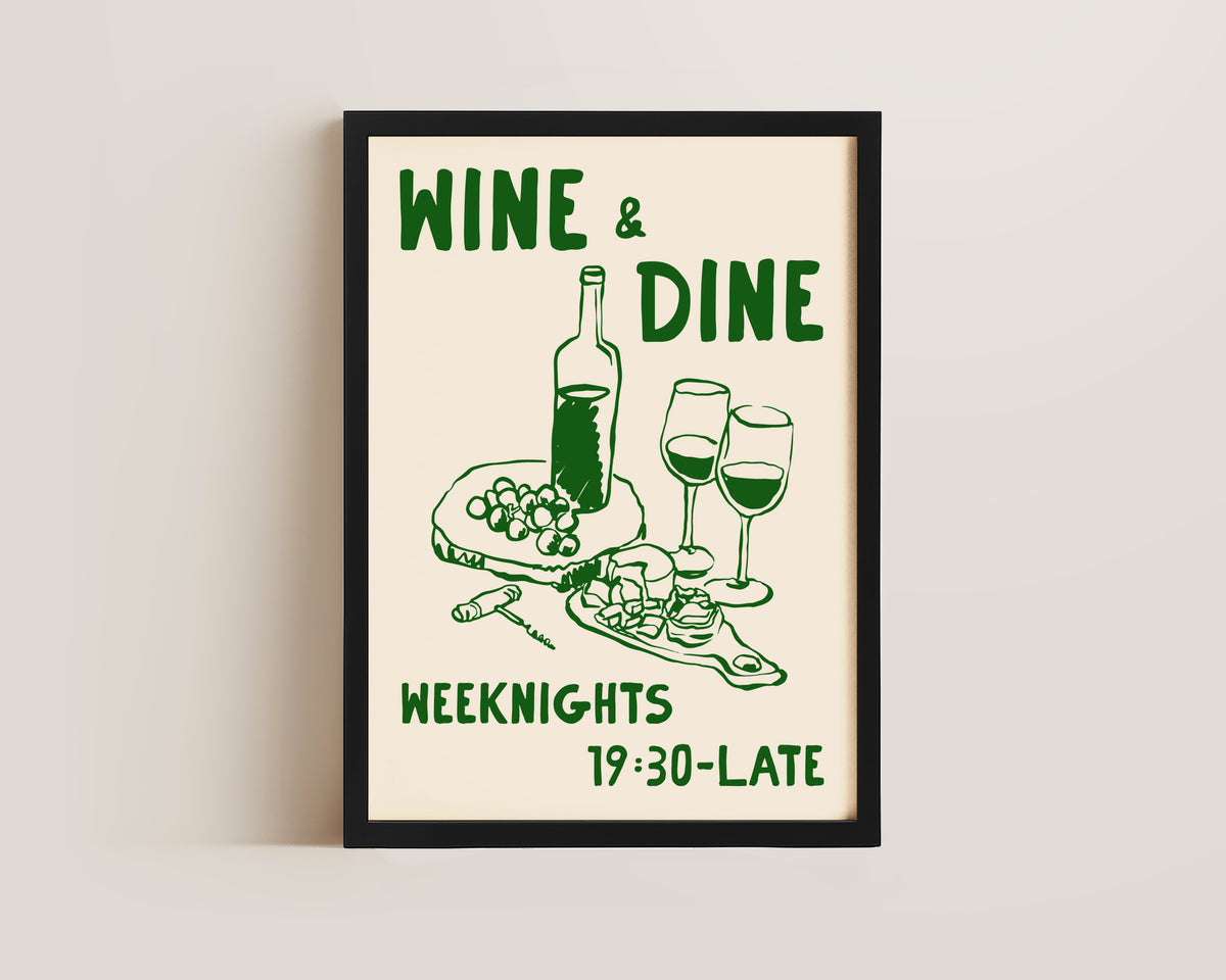 Wine & Dine In Green Print