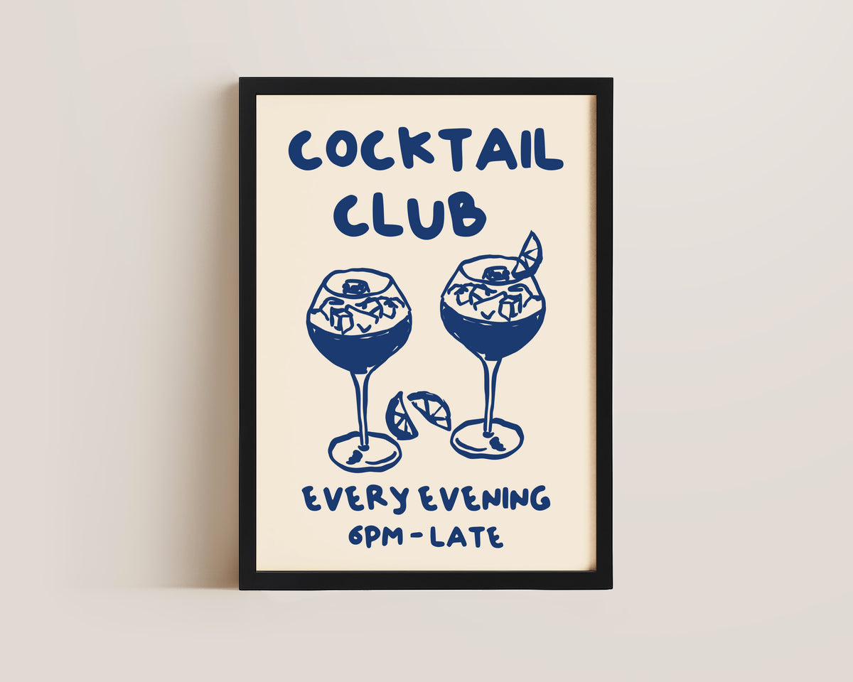 Cocktail Club In Blue Wall Art Print