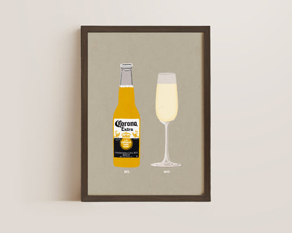 Corona & Prosecco Glass Print