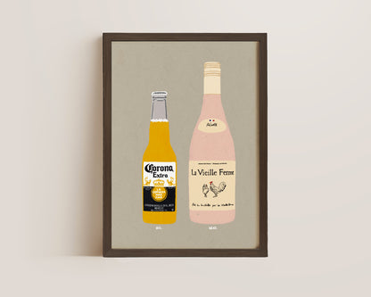 Corona & Chicken Wine Print