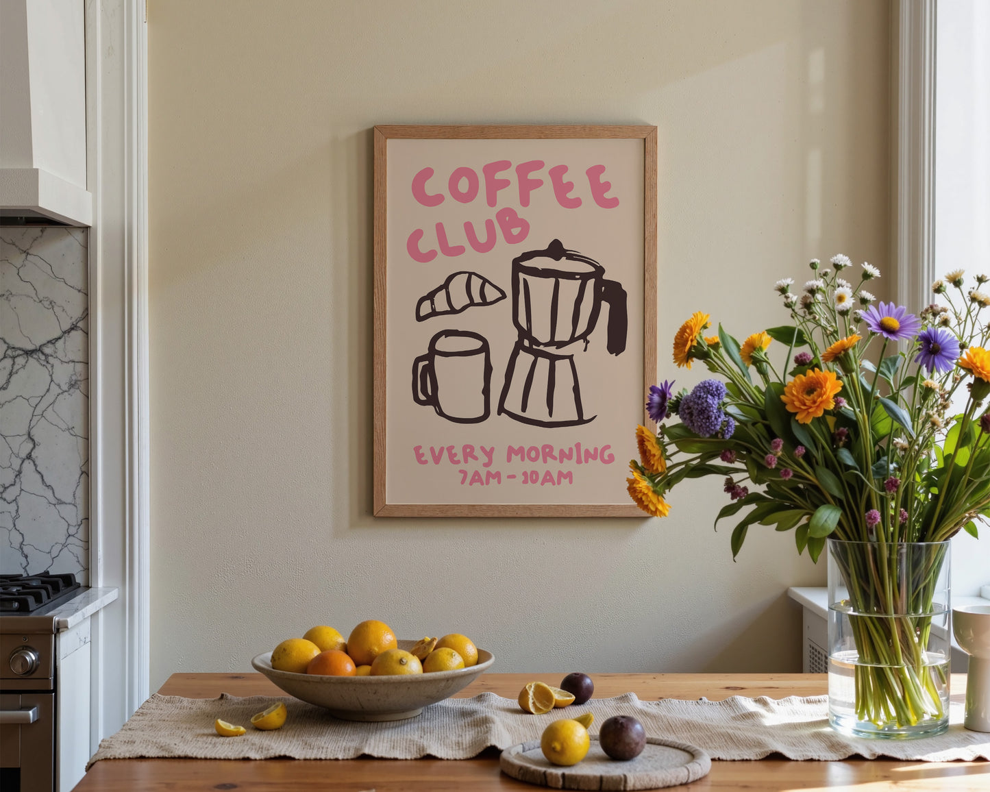 Coffee Club Print In Pink
