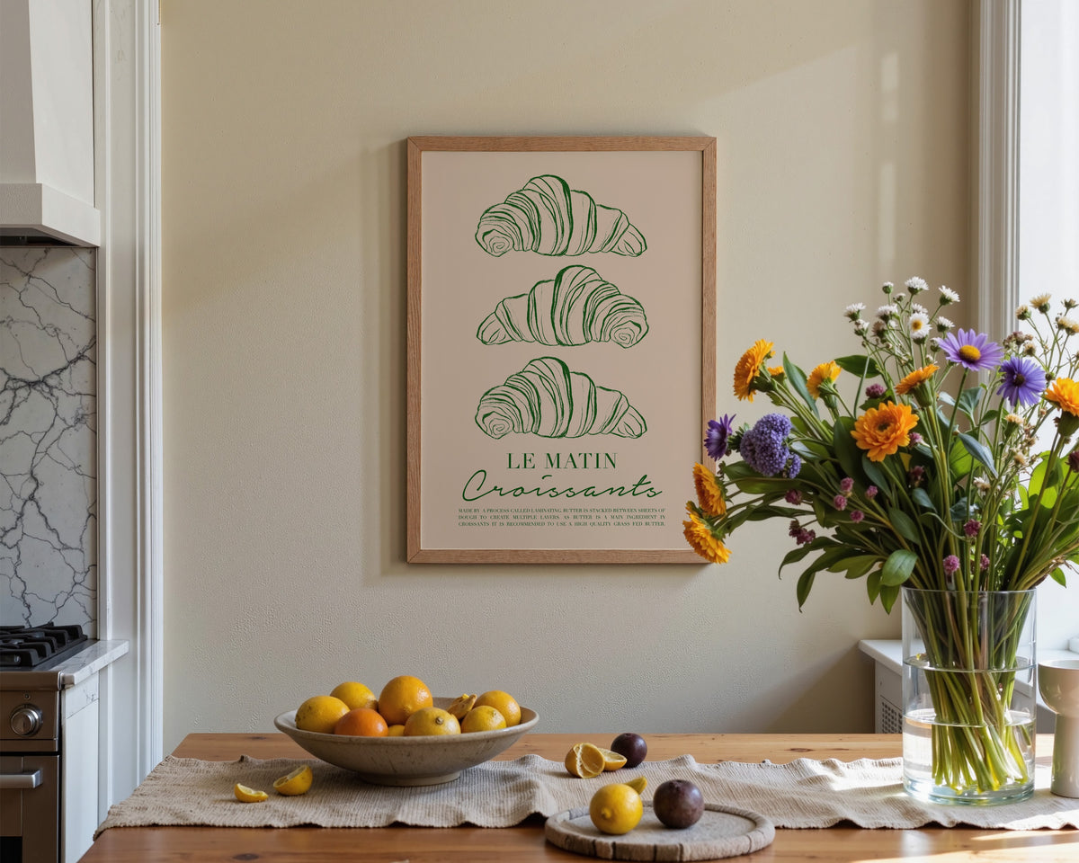 Le Matin Croissant Print In Green