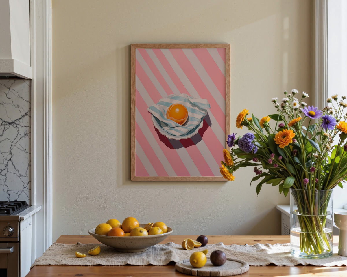 Pink Striped Egg Wall Art Print