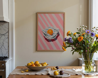 Pink Striped Egg Wall Art Print