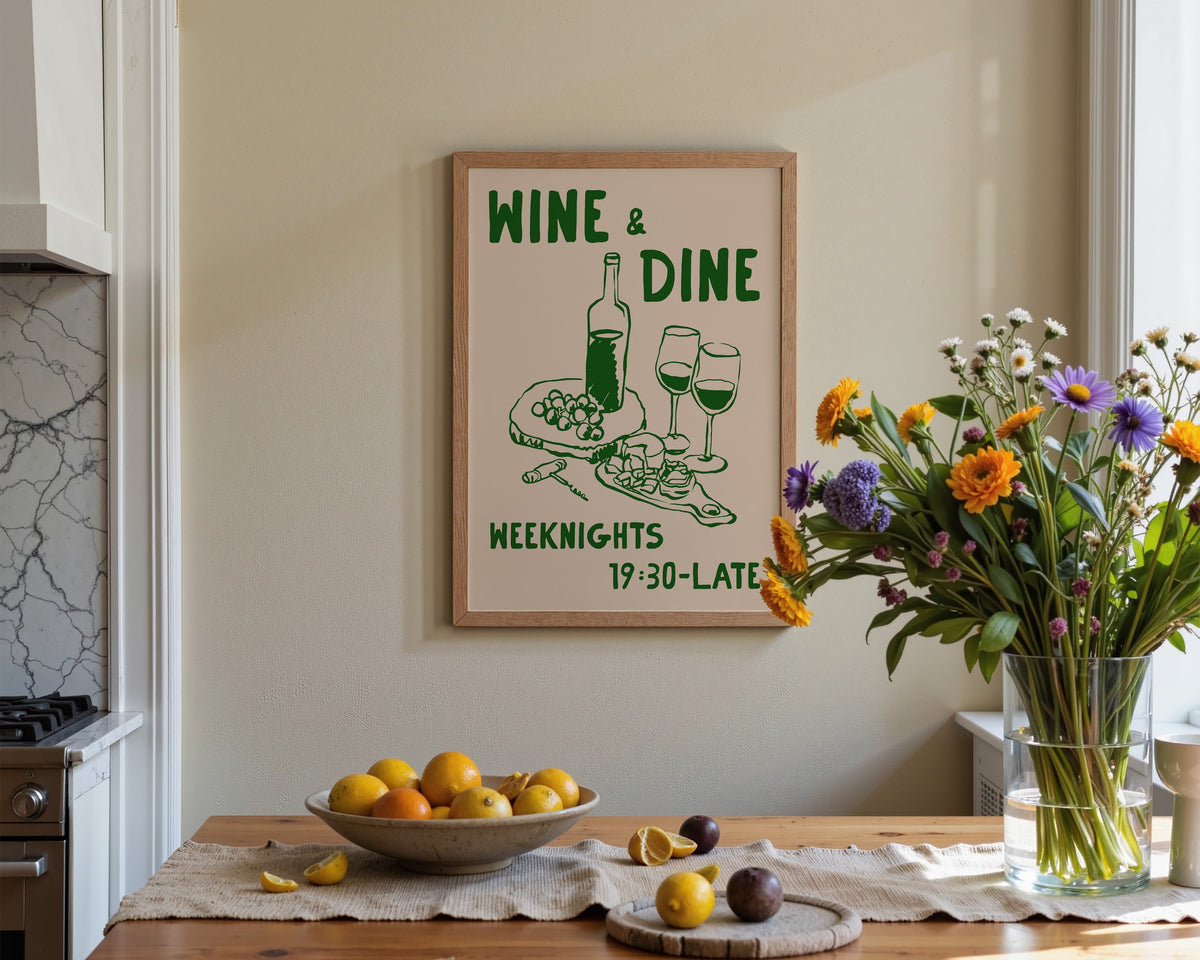 Wine & Dine In Green Print