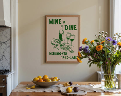 Wine & Dine In Green Print