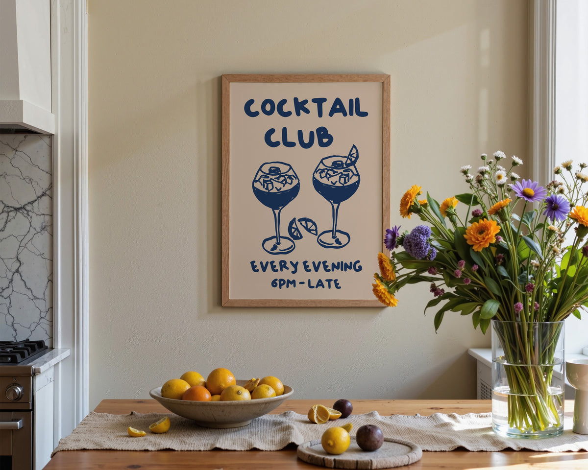 Cocktail Club In Blue Wall Art Print