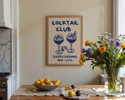 Cocktail Club In Blue Wall Art Print