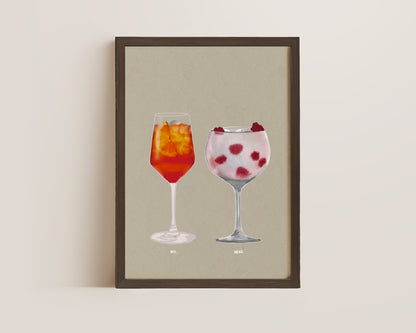 Aperol Spritz & Raspberry Pink Gin Print