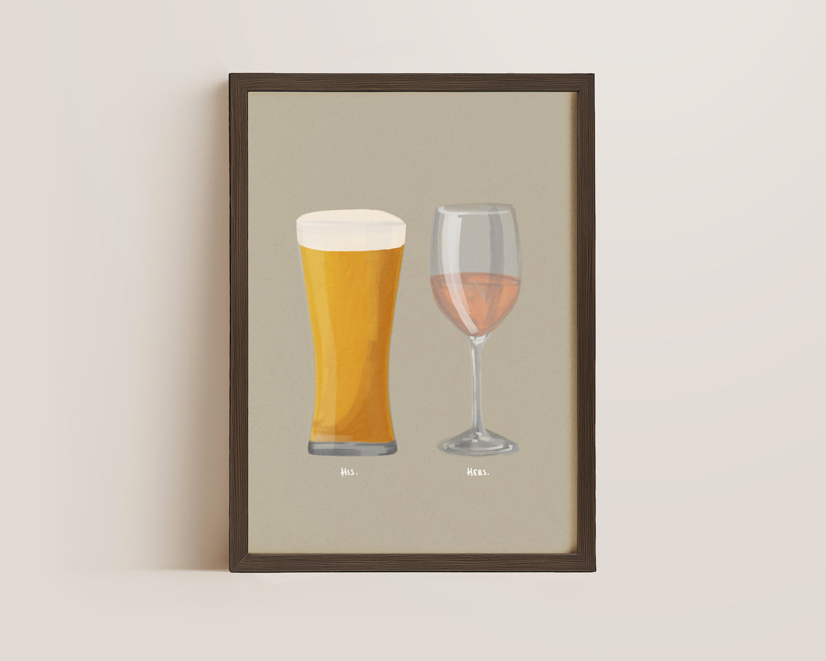 Beer No. 2 & Rose Wine Couples Drink Print