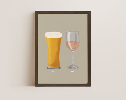 Beer No. 2 & Rose Wine Couples Drink Print