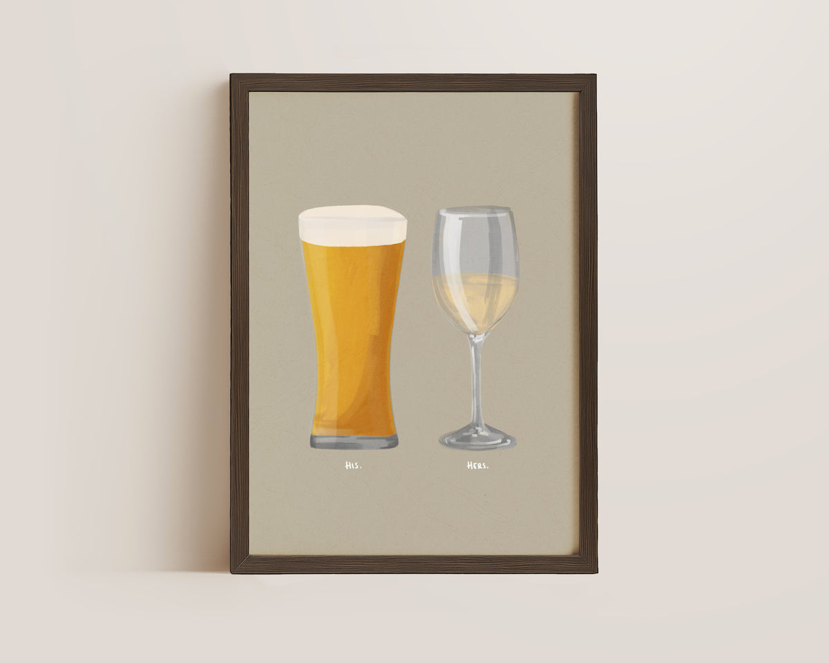 Beer No. 2 & White Wine Couples Drink Print