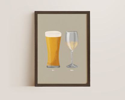 Beer No. 2 & White Wine Couples Drink Print