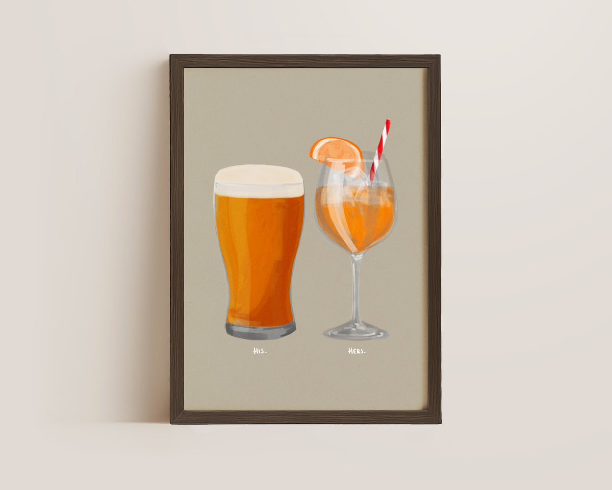 Beer & Aperol Spritz Couples Drink Print
