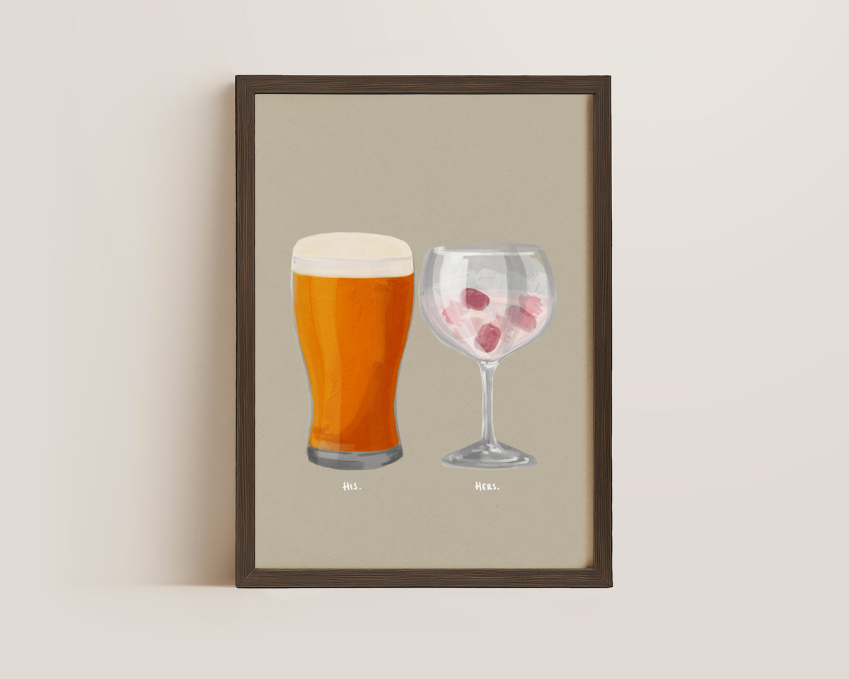 Beer & Pink Gin Couples Drink Print