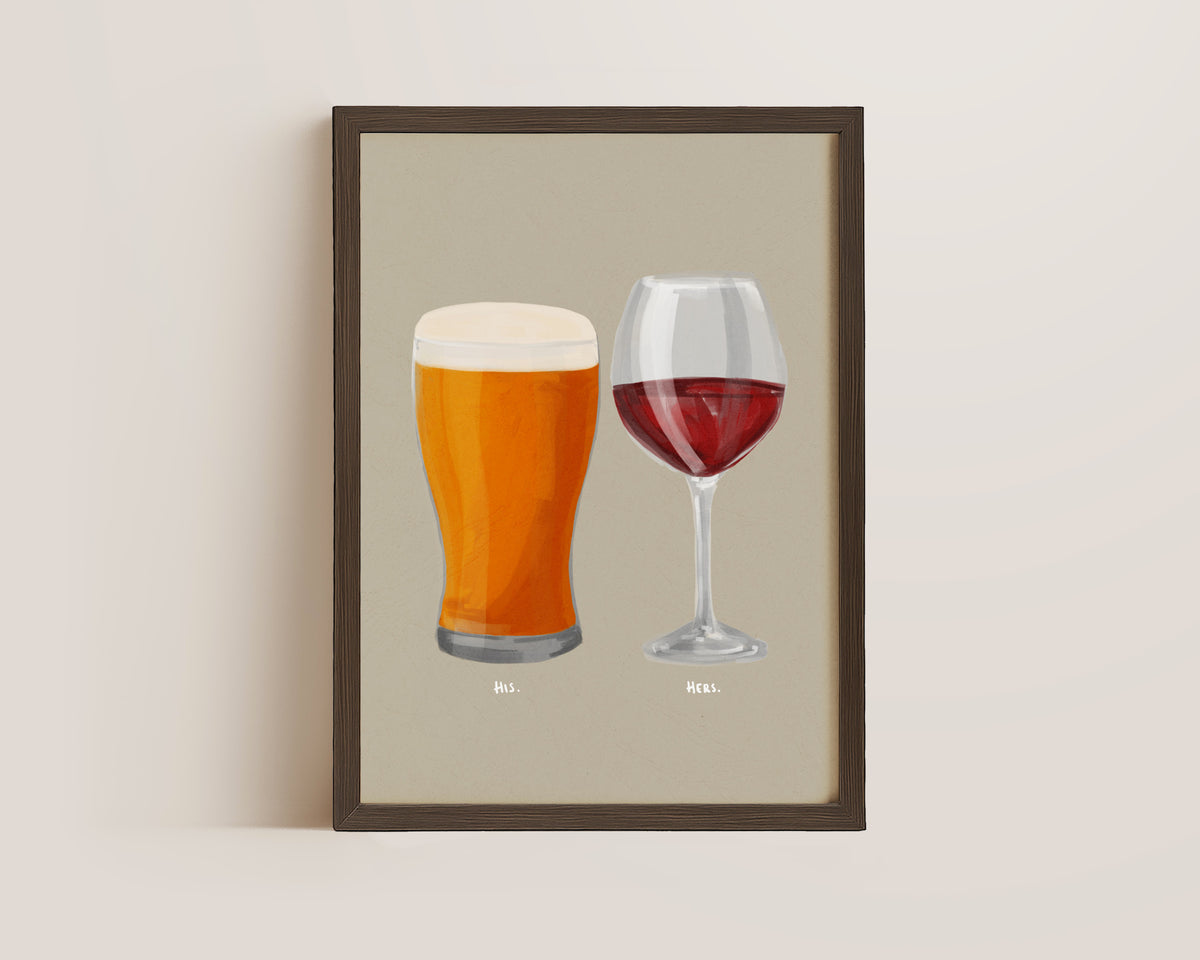 Beer & Red Wine Couples Drink Print