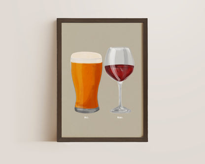 Beer & Red Wine Couples Drink Print