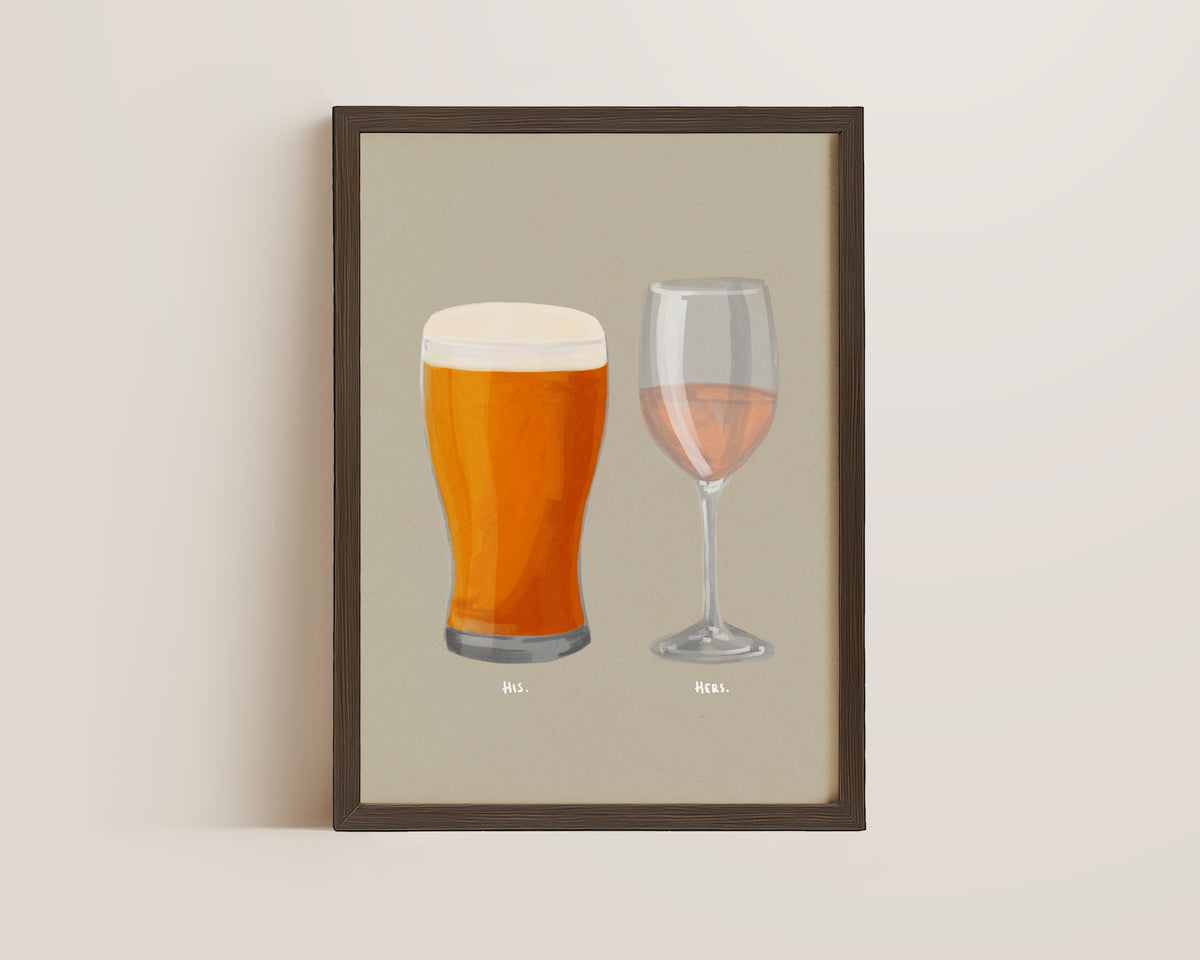 Beer & Rose Wine Couples Drink Print