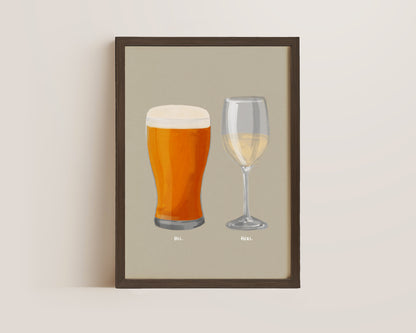Beer & White Wine Couples Drink Print