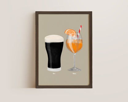 Black Stout & Aperol Spritz Couples Drink Print