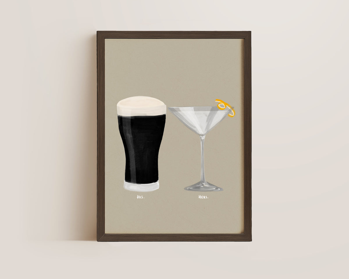 Black Stout & Dry Martini Couples Drink Print