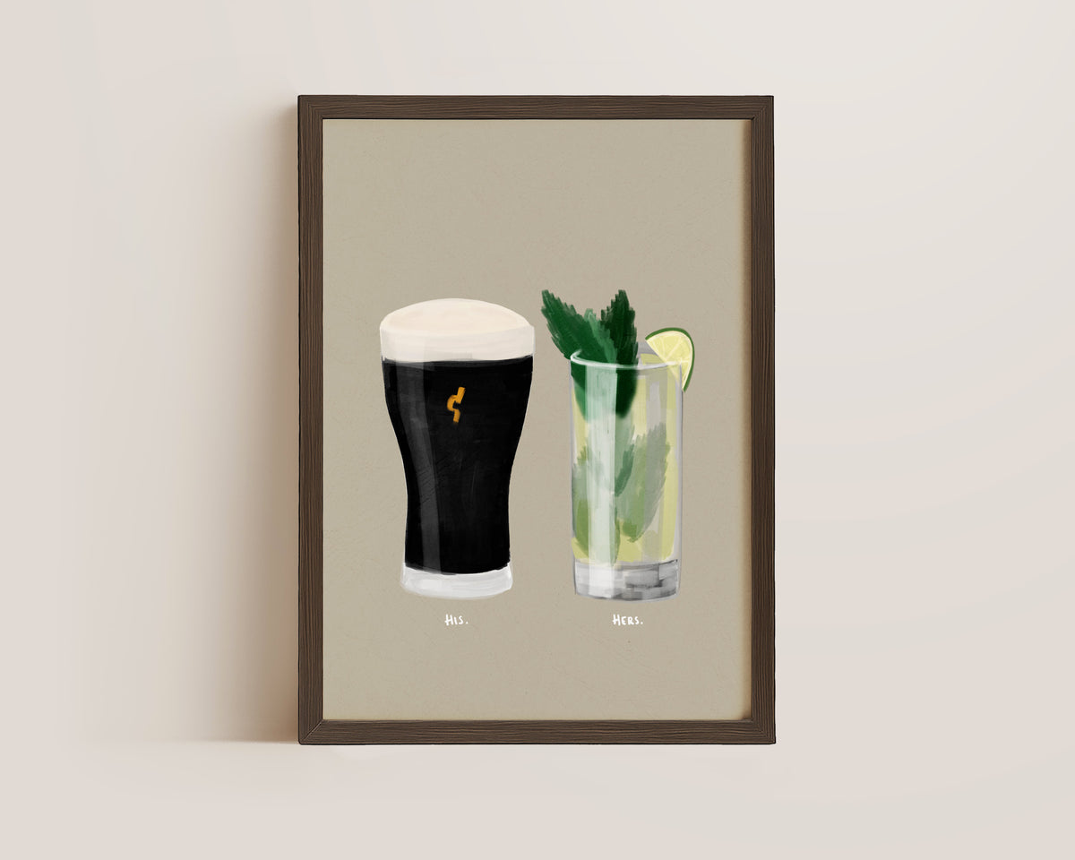 Black Stout & Mojito Couples Drink Print