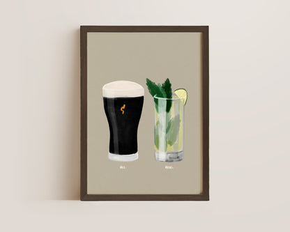 Black Stout & Mojito Couples Drink Print