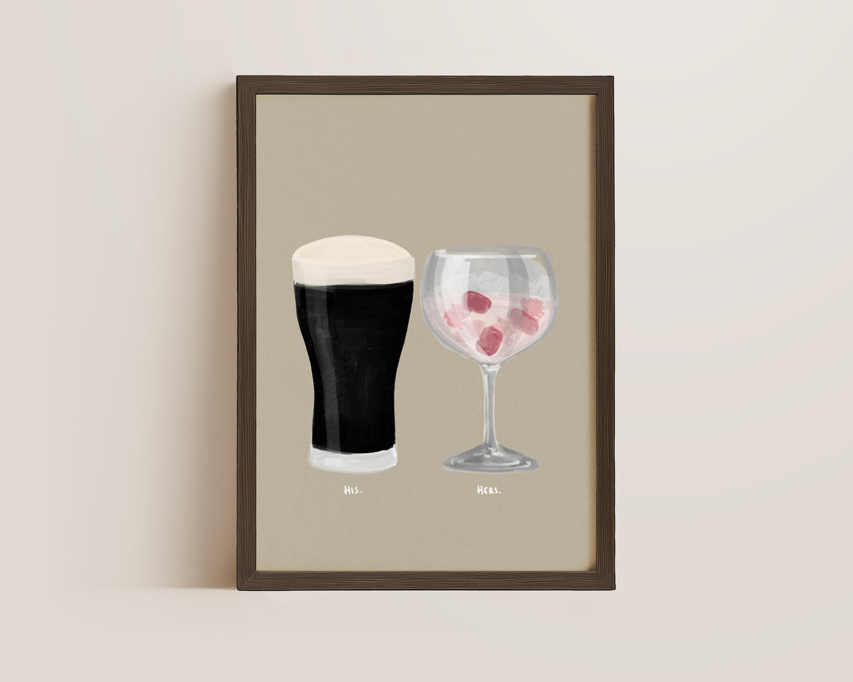 Black Stout & Pink Gin Couples Drink Print