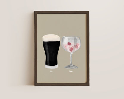 Black Stout & Pink Gin Couples Drink Print