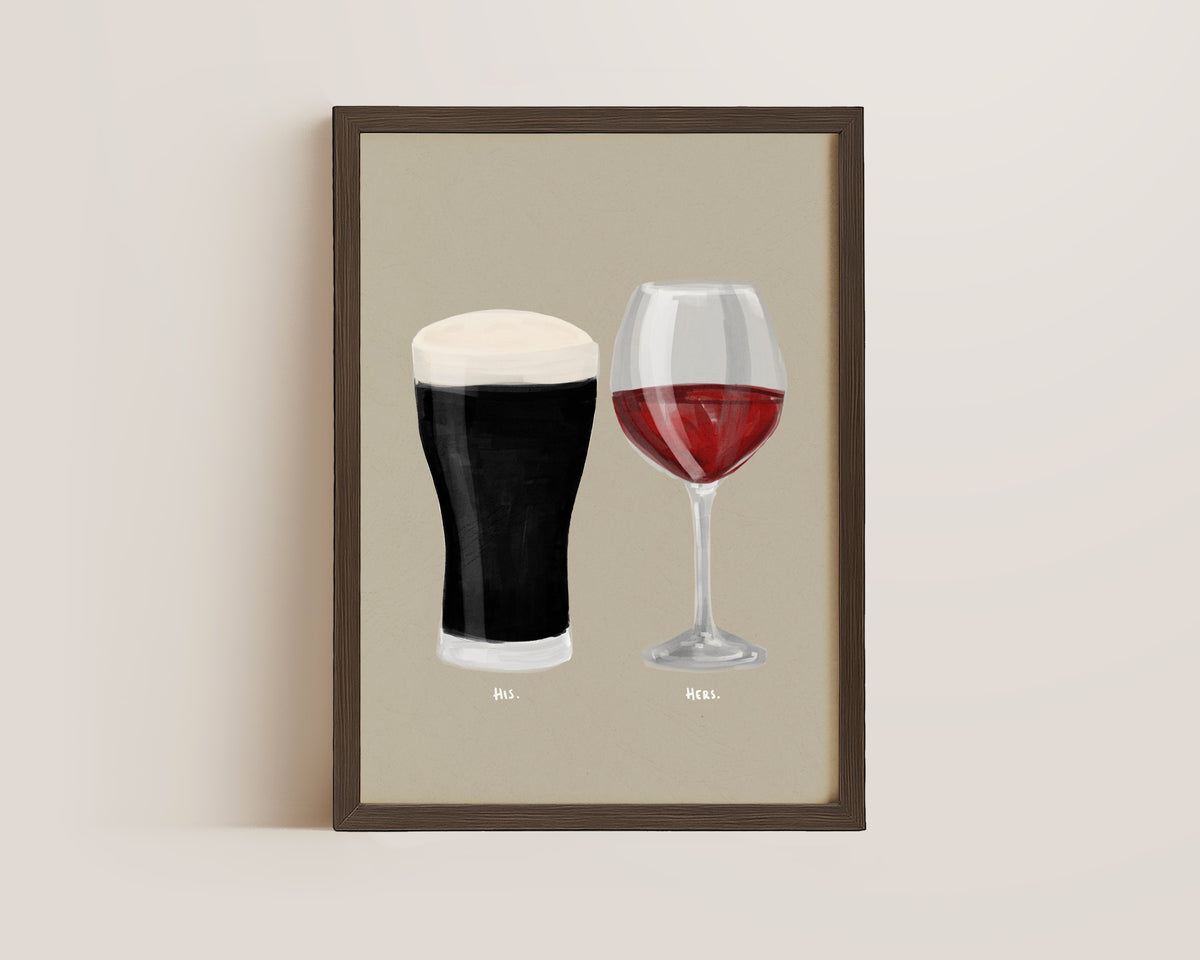 Black Stout & Red Wine Couples Drink Print
