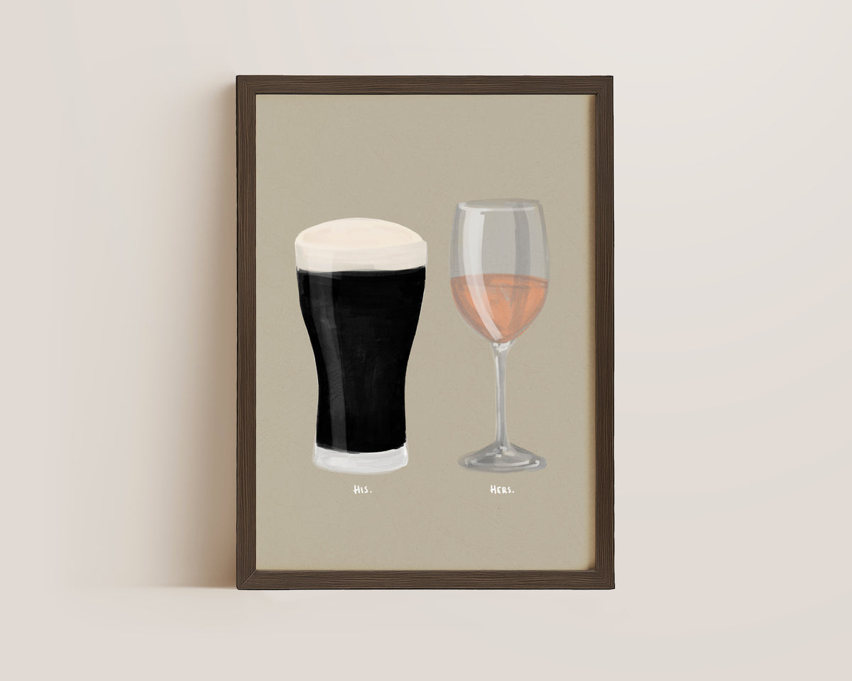 Black Stout & Rose Wine Couples Drink Print