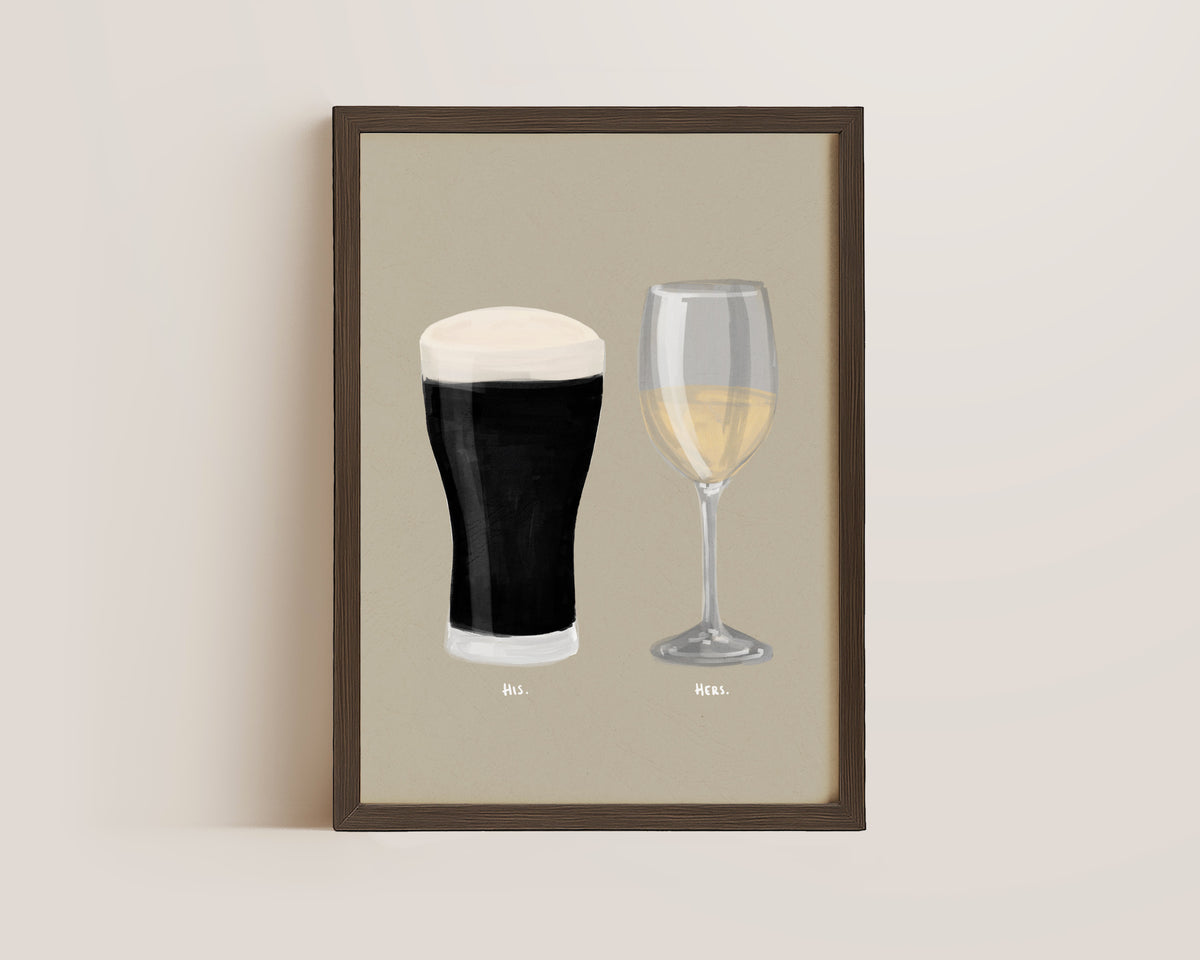 Black Stout & White Wine Couples Drink Print