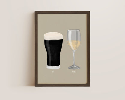 Black Stout & White Wine Couples Drink Print