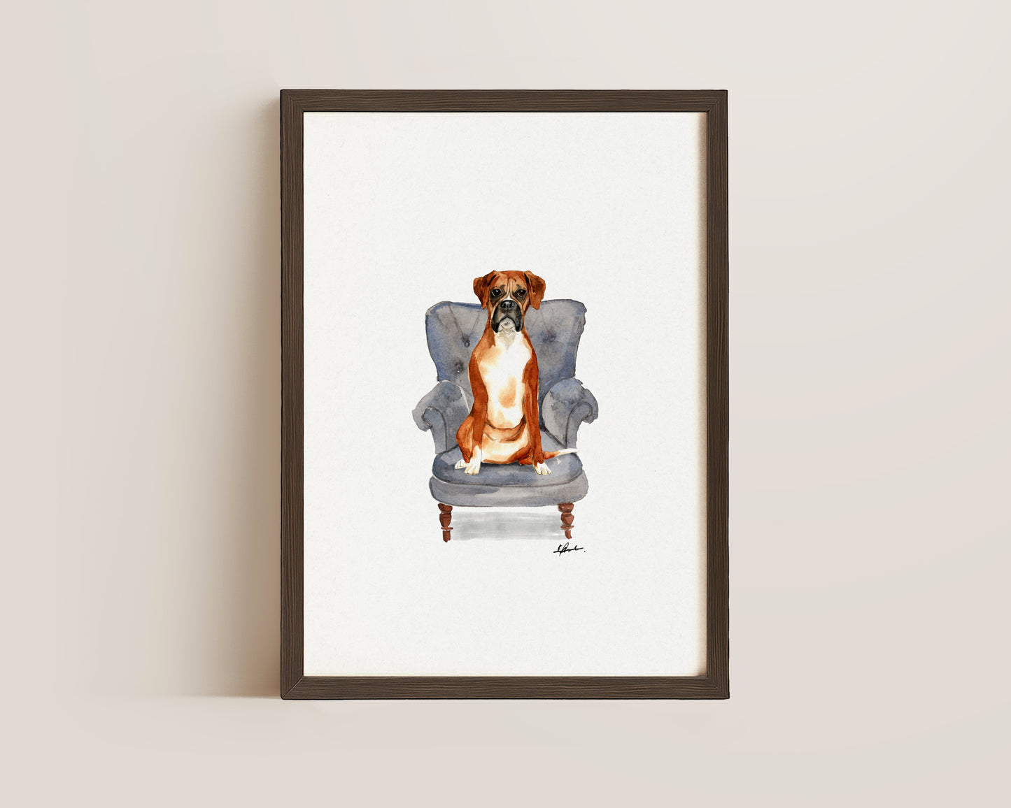 Boxer Dog in Chair Print