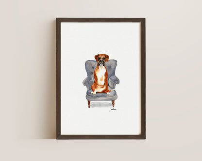 Boxer Dog in Chair Print