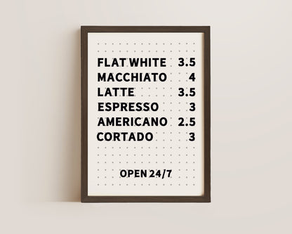 Coffee Menu Board Print