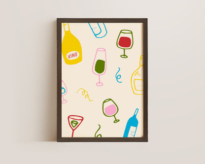 Colourful Wine Glasses Print